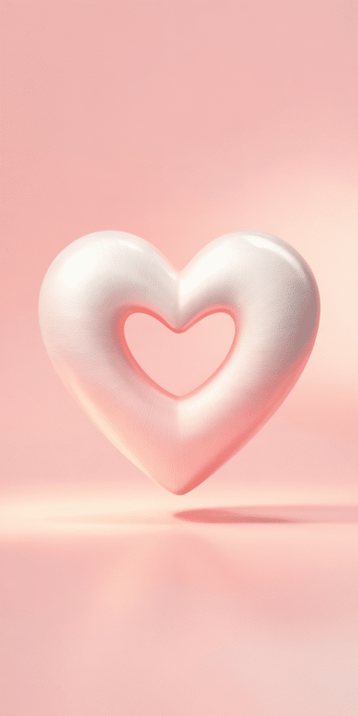 A soft, sculptural pink-and-white heart floats in a dreamy pastel space, casting gentle shadows on a smooth background. This minimal and artistic design is a perfect fit for the pastel pink aesthetic wallpaper iPhone or baby pink aesthetic background lover. Clean and creative, it adds subtle charm to your screen.