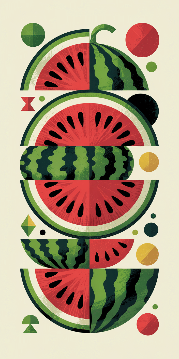 Stylized slices of watermelon arranged in a colorful geometric pattern give this image a fun and modern twist on summer fruit vibes. With bold reds, greens, and rounded shapes, it’s a standout July wallpaper iPhone background. This cute July wallpaper is perfect for fans of playful art, fruity themes, and vibrant minimalism.