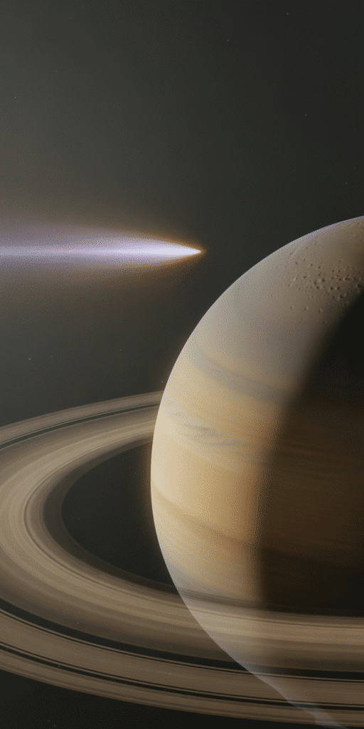 This beautifully rendered scene shows a comet streaking across space as it passes Saturn’s rings, with fine planetary detail and glowing comet light. A premium High Quality Space Wallpaper perfect for iPhone and Samsung devices, it captures the quiet elegance of planetary motion in deep space. Great for those who love Space Astronomy and Solar System Photography, this wallpaper is as educational as it is captivating.