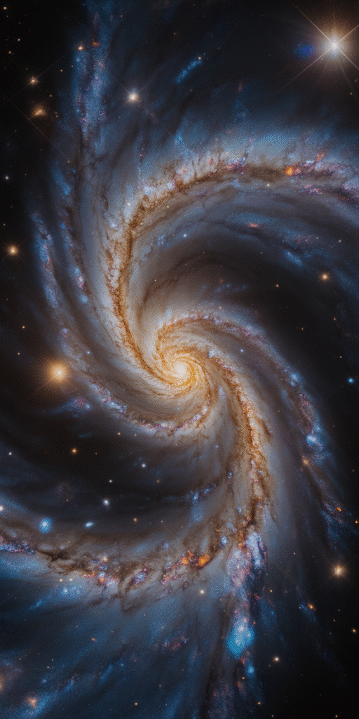 This wallpaper captures the raw power of a spiral galaxy spinning in a sea of deep space, dotted with sharp blue stars and glowing dust trails. It’s a dazzling fit for anyone drawn to Astronomy Pictures, Galaxy Backgrounds, and Space Aesthetic. The image is crisp, colorful, and ideal for both lock and home screens on any device.