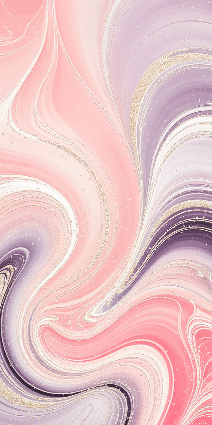 A chic marbled wallpaper with flowing swirls of pink, purple, and gold glitter accents. The soft, pastel tones and shimmering detail make this a trendy light lockscreen and a perfect fit for anyone looking for a fun yet elegant cute wallpaper backgrounds simple option. Stylish and aesthetic, it's ideal for brightening up any iPhone screen with personality.
