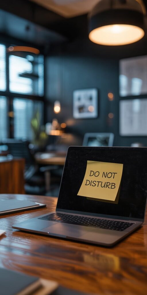 This wallpaper shows a modern office setup with a laptop displaying a yellow Post-it note that reads “Do Not Disturb.” The lighting and shallow depth of field add a realistic touch, perfect for productivity-focused users. Ideal for those searching for Phone On Dnd or Don't Disturb Me Wallpaper styles, this image adds subtle workplace humor while reinforcing boundaries. It's a relatable and functional choice for iPhones.
