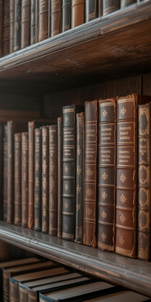 This wallpaper offers a detailed look at rows of antique books with ornate spines, perfectly arranged on a vintage wooden bookshelf. With an earthy, warm palette and historical elegance, it's perfect for fans of Book Lover Backgrounds and Books Aesthetic Reading Wallpaper. Ideal for iPhone users drawn to timeless literary styles and dark academia themes.
