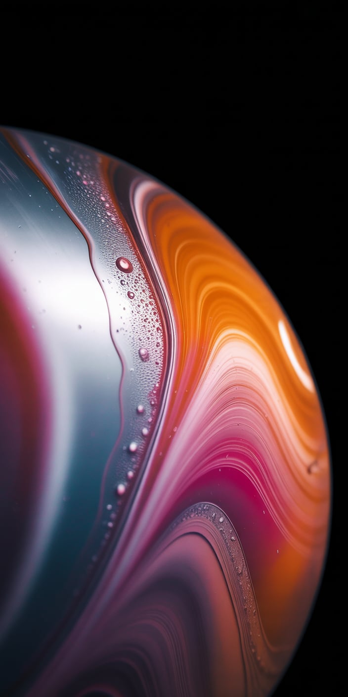 This dreamy wallpaper features an abstract, fluid-style planet with swirled textures in shades of orange, magenta, and soft metallic gray. With a hypnotic, almost liquid-like aesthetic, this design is perfect for users drawn to a surreal, high-impact planet wallpaper iphone. The image captures the essence of iphone wallpaper galaxy aesthetic with its futuristic and artistic appeal.