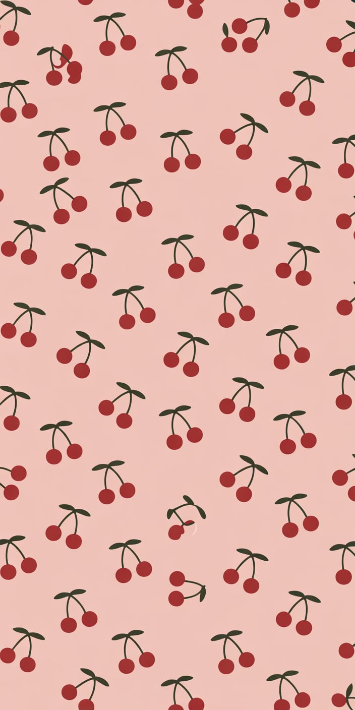 This wallpaper showcases a minimalist red cherry icon pattern on a warm pink background. The clean, repeating arrangement and muted palette give it a subtle charm, making it a perfect pink cherry wallpaper iPhone option. For those who adore modern simplicity with a hint of sweetness, this cute cherries design is ideal for lockscreen or home screen use.