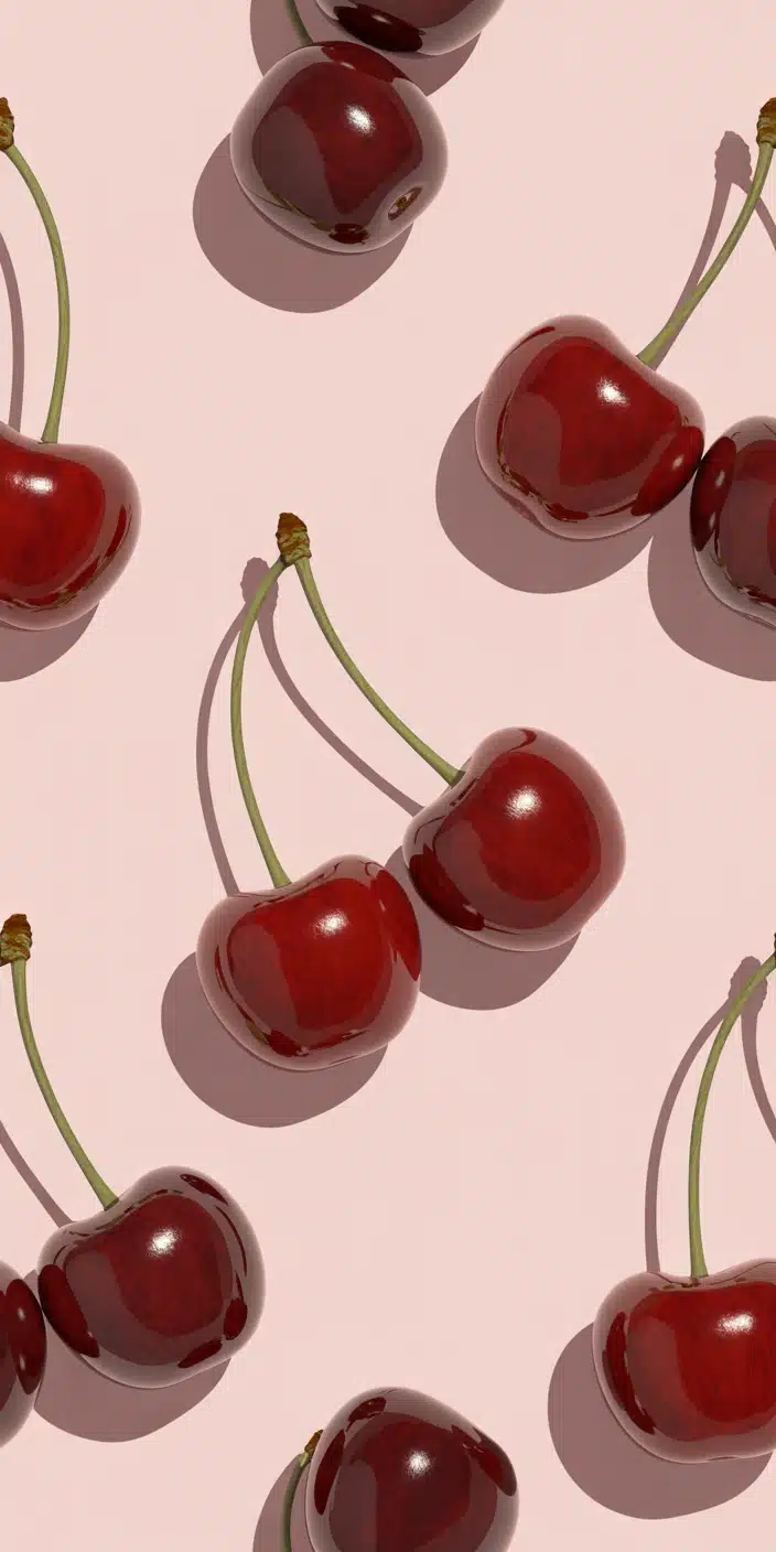 This glossy cherry duo wallpaper is a fruit-lover's dream! The deep red cherries sparkle against a light pink backdrop with dramatic shadows that add just the right touch of depth. Whether you’re searching for a cute cherry phone wallpaper or a sleek pink and red wallpaper iPhone, this one is irresistibly fresh.
