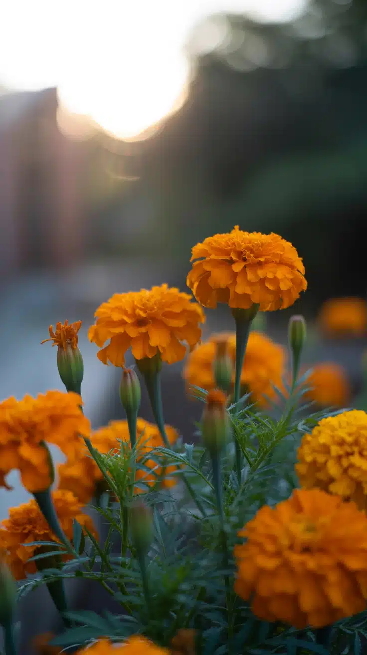 This glowing orange marigold flower wallpaper captures the golden hour magic with beautifully lit petals and dreamy bokeh in the background. Perfect for fans of spring summer aesthetic wallpaper, it radiates warmth and positivity. The deep orange tones paired with green leaves create a stunning contrast ideal for any smartphone background. A fantastic pick for those who love orange phone wallpaper with a natural and uplifting vibe.