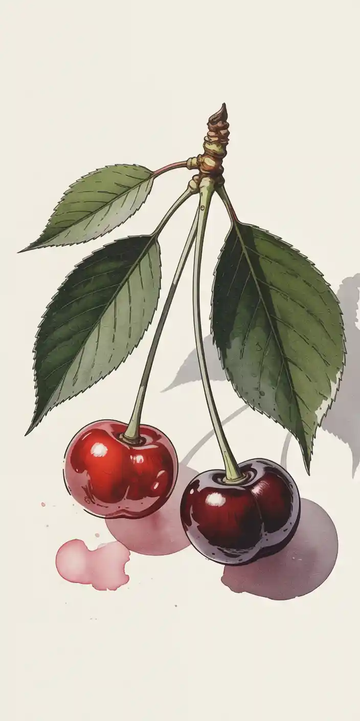 A pair of glistening watercolor-style cherries hang from delicate stems with realistic green leaves on an off-white background. The subtle color gradients and hand-painted shading make this cherry wallpaper aesthetic feel fresh and artistic. Ideal for anyone drawn to a pink and red wallpaper iPhone vibe, this design exudes quiet charm and elegance. It’s perfect for a clean and natural lockscreen or home screen aesthetic.