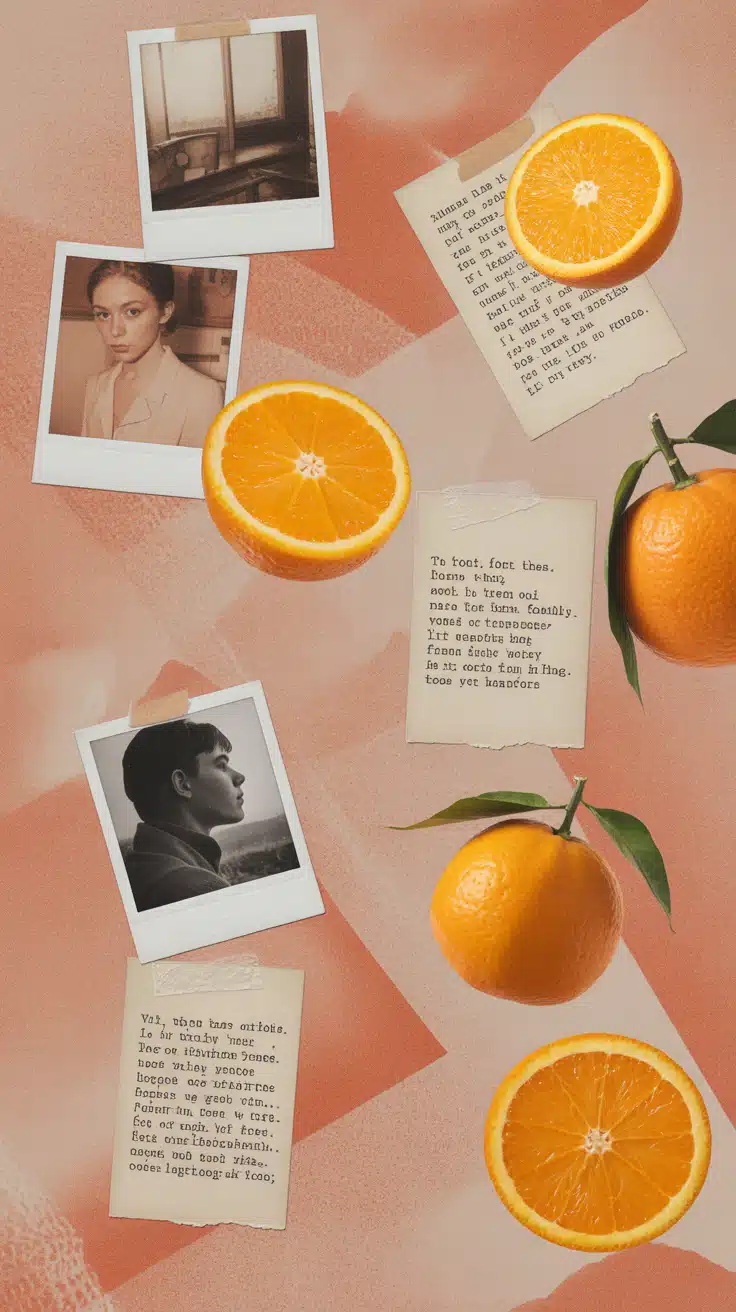 This playful orange collage wallpaper blends vintage Polaroid photos, typewritten poetry, and vibrant orange fruit slices on a soft, peach-toned background. The combination of sepia portraits and fresh citrus makes it a perfect example of a burnt orange aesthetic wallpaper. Rich in soft textures and muted orange tones, this aesthetic wallpaper is ideal for iPhones and Samsung phones alike. It's a charming way to add orange cute wallpaper energy to your device while keeping it artsy and nostalgic.
This playful orange collage wallpaper blends vintage Polaroid photos, typewritten poetry, and vibrant orange fruit slices on a soft, peach-toned background. The combination of sepia portraits and fresh citrus makes it a perfect example of a burnt orange aesthetic wallpaper. Rich in soft textures and muted orange tones, this aesthetic wallpaper is ideal for iPhones and Samsung phones alike. It's a charming way to add orange cute wallpaper energy to your device while keeping it artsy and nostalgic.