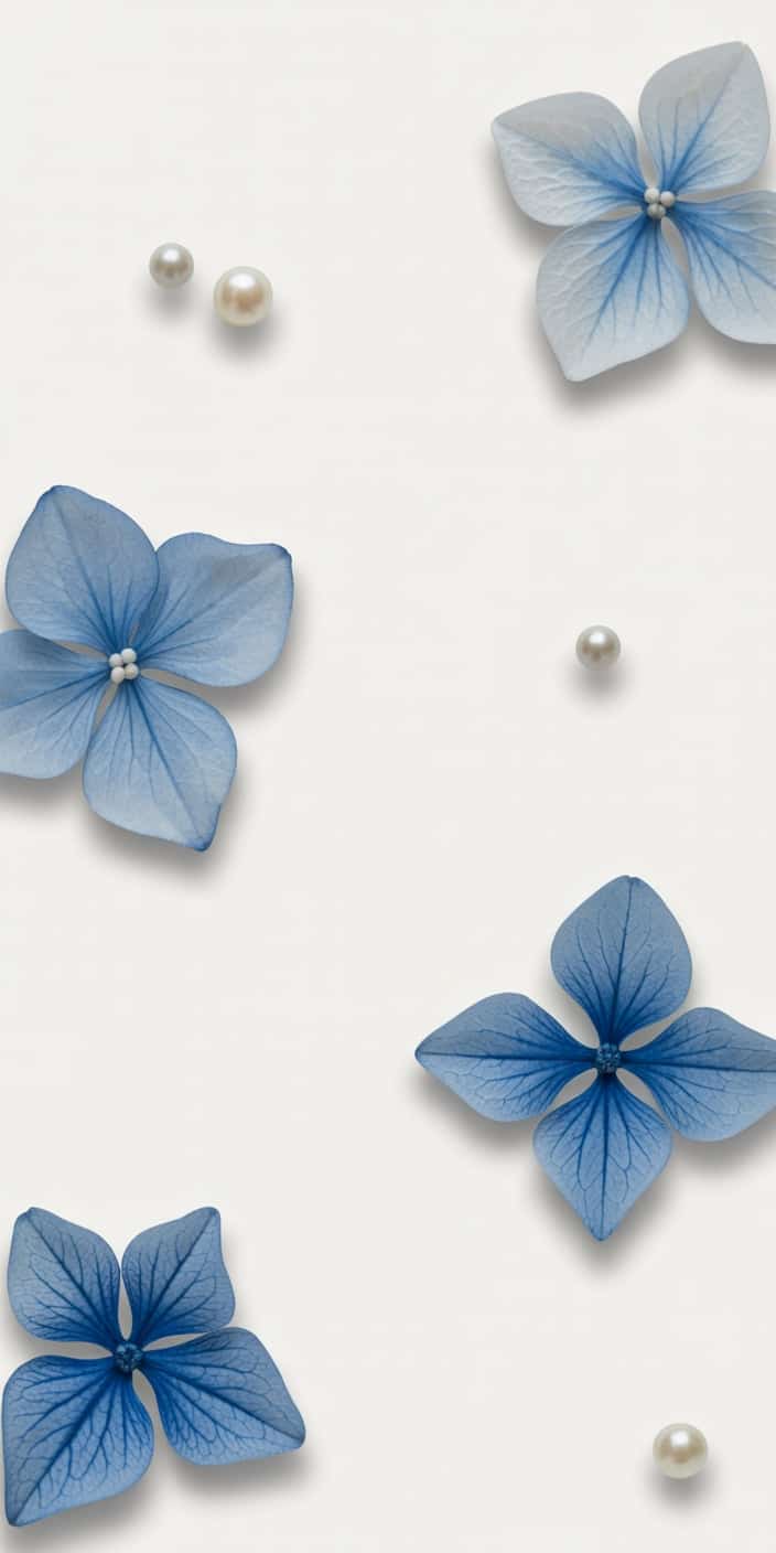Elegant blue hydrangea petals and soft pearl accents rest against a clean, creamy background in this minimalist floral design. Perfect for those who appreciate a simple blue wallpaper iPhone vibe with feminine flair, this wallpaper pairs seasonal beauty with a chic, polished layout. Ideal for iPhones and users who love light blue coquette wallpaper styles.