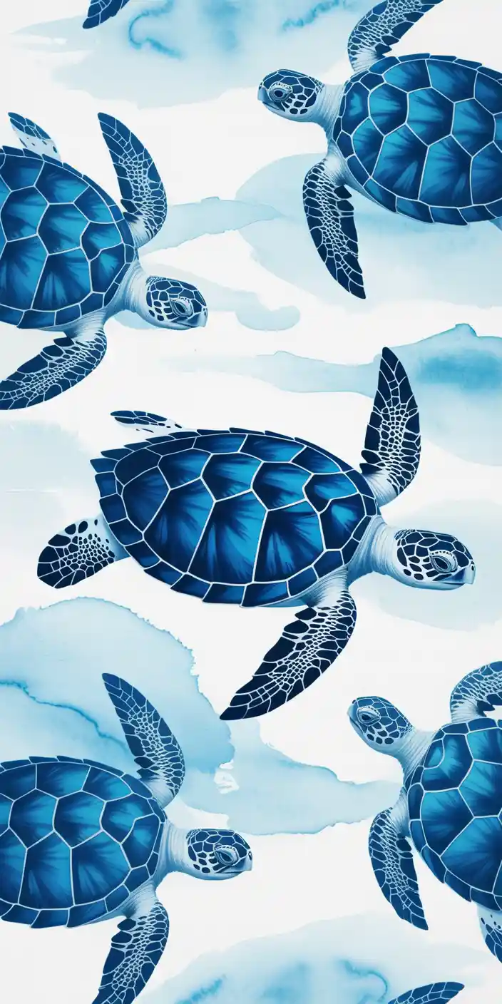 This dreamy wallpaper features a seamless watercolor pattern of deep blue sea turtles swimming across a sky-like background of soft blue and white. The balance of structured shell patterns and fluid watercolor clouds makes it a soothing yet artistic choice. Perfect for fans of turtle collage wallpaper and cute turtle wallpaper laptop, this design brings a peaceful, artistic flair to any iPhone or mobile screen.