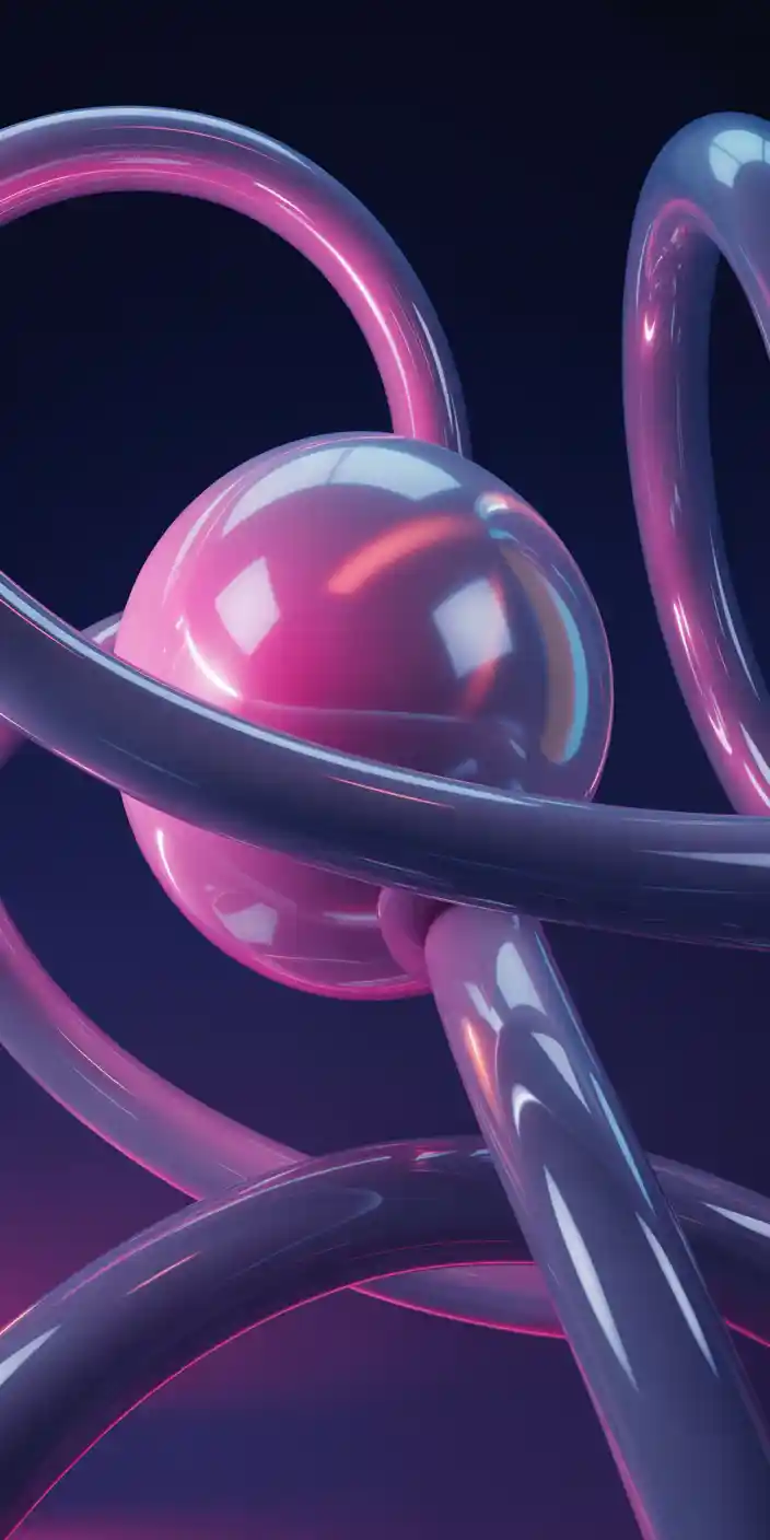 This futuristic wallpaper shows a glossy pink sphere encircled by reflective purple tubes, all set against a dark gradient space. The sci-fi geometry and luminous sheen make it a standout pick for lovers of Space Galaxy Wallpaper 4k and Cool Pink Wallpaper Iphone. With its sharp design and moody lighting, this high-res background is perfect for those who want a techy, abstract aesthetic for their iPhone.