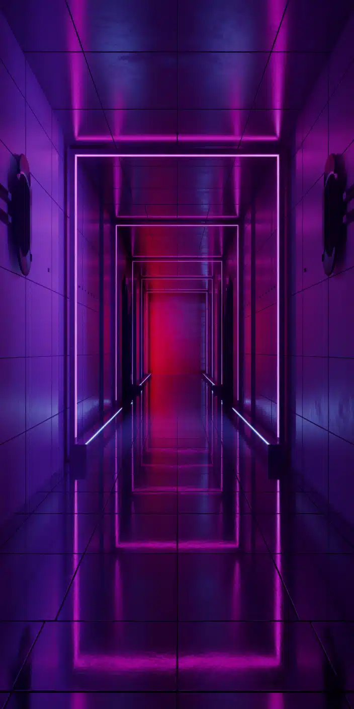 A glowing futuristic hallway radiates with pink and purple neon lights, creating a tunnel effect filled with symmetry and reflection. The clean lines and vibrant lighting bring out a tech-inspired, aesthetic mood perfect for Cool Pink Wallpaper Iphone and Pink Aesthetic Wallpaper Backgrounds fans. This sleek, high-contrast wallpaper looks bold and stunning on iPhone screens. Ideal for those who love cyber vibes with a girly twist.