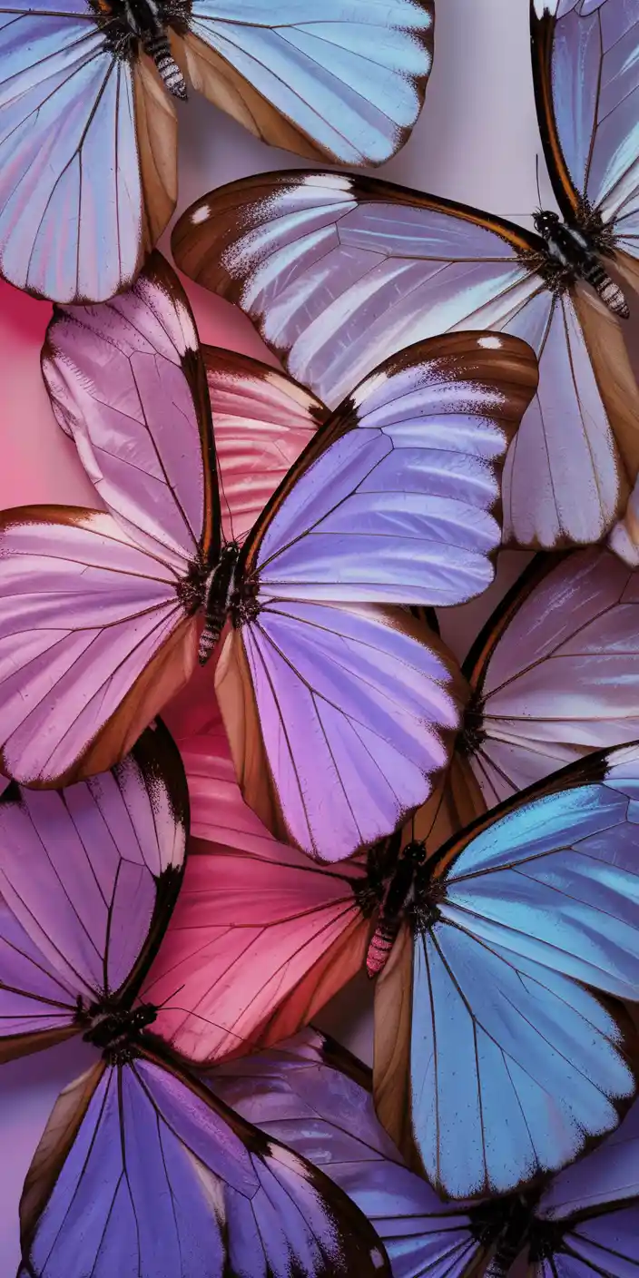 A stunning close-up of vibrant butterflies in pink, lavender, and pale blue hues. Their delicate wings shimmer with gradient tones, creating a soft and elegant texture that’s perfect for Pink Butterfly Wallpaper and Beautiful Girly Wallpapers lovers. The gentle colors and detailed pattern make this wallpaper ideal for both aesthetic and nature-inspired screens. A dreamy and feminine choice for your iPhone.