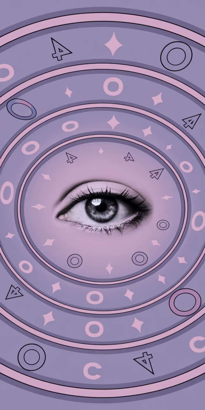 This bold and surreal wallpaper features a stylized black and white eye centered within hypnotic pink and purple rings. Surrounded by geometric symbols and layered spirals, the image delivers a mysterious, futuristic aesthetic. Great for users who enjoy Cool Pink Wallpaper Iphone and Iphone Wallpaper Girly Purple, this design makes a statement with its vivid symmetry and unique artistic vibe. Perfect for giving your phone a bold, edgy upgrade.