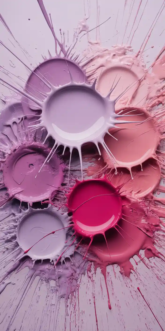 This abstract wallpaper features vibrant splashes and drips of pink, lavender, and blush-toned paint in fluid circular patterns. The energetic composition makes it a standout background for lovers of Cool Pink Wallpaper Iphone and Pink Aesthetic Wallpaper Backgrounds. Its artistic flair and modern color palette bring a fun, edgy energy to any iPhone screen.